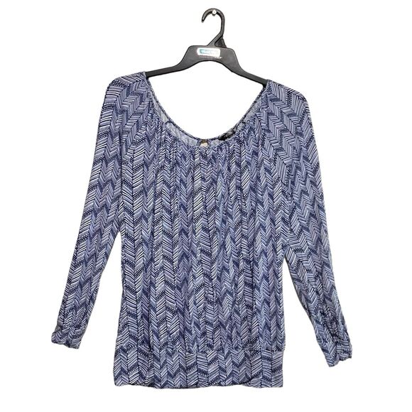 Daisy Fuentes Tops - Daisy Fuentes Top Women's Size Large Blue White Loose/Baggy Long Sleeve Knit